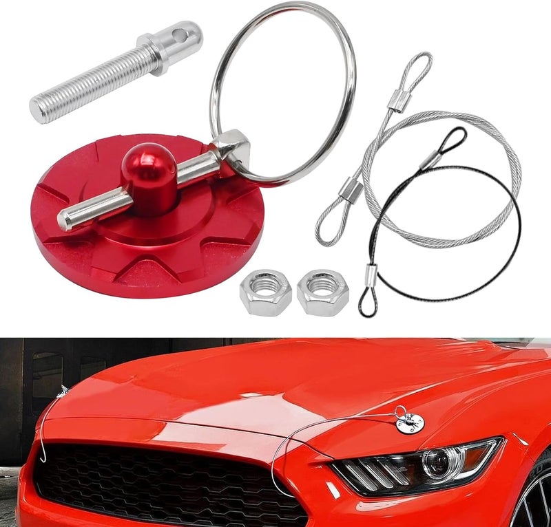 UOIENRT Car Racing Hood Pin Kit, Universal Racing Pin Lock Set, Racing Hood Pins Lock Latch Kit, Iron (Red) - Image 5